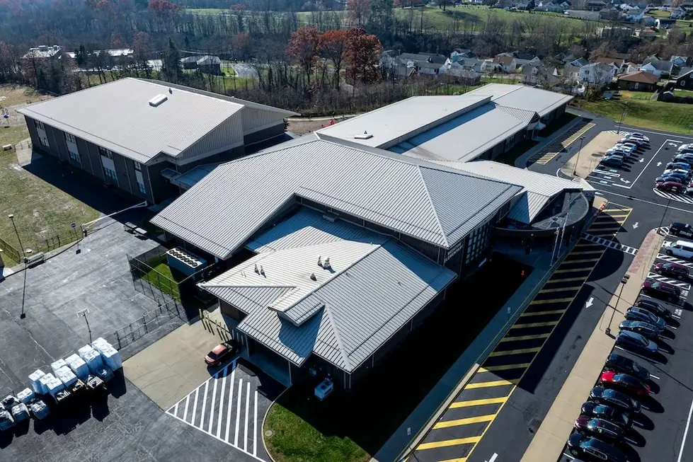Aerial view of Weirton Elementary and its metal roof lines
